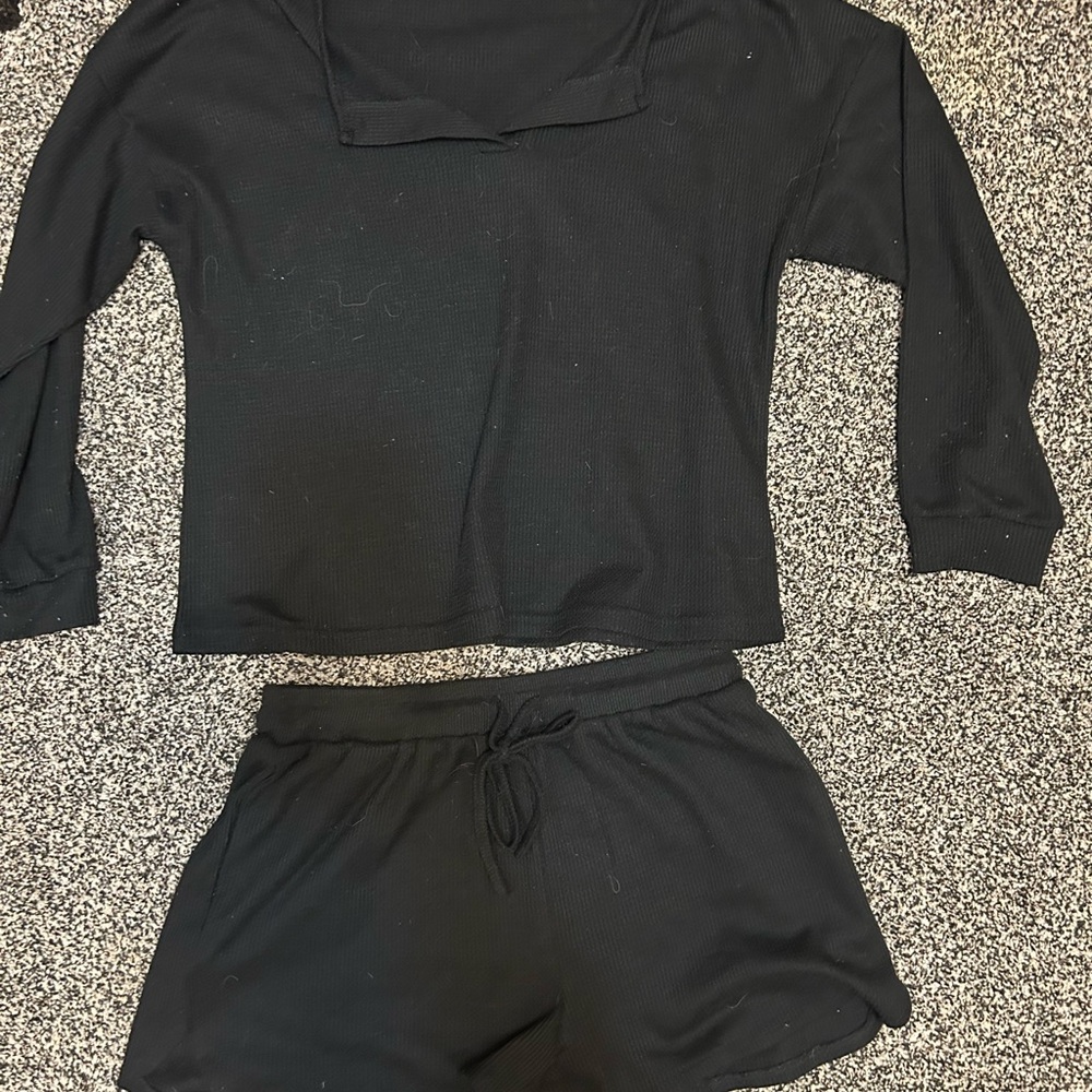Black Long Sleeve Top and Shorts Set